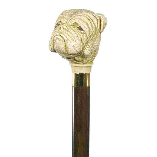 Imitation Ivory Bulldog Head Cane (4016C) - The Walking Stick